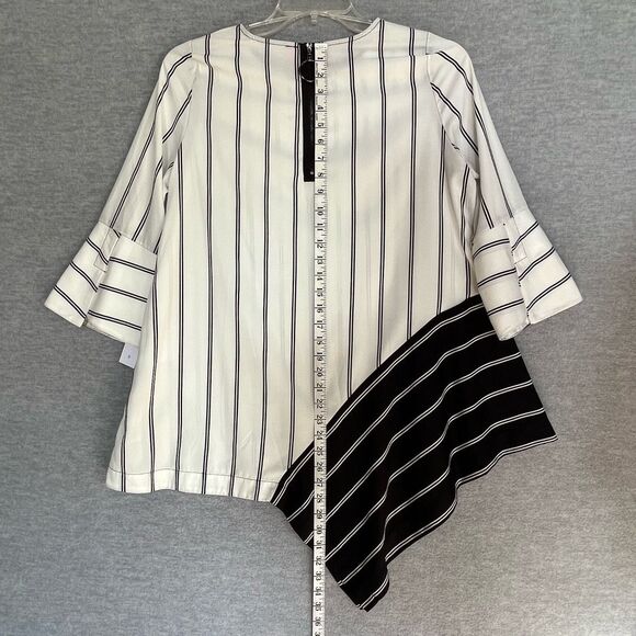 IC by Connie K Asymmetric Lagenlook Top Small Black White Stripe Artsy Tunic NWT - Picture 8 of 11